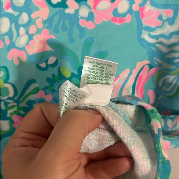 Lilly Pulitzer Girls Shift Dress Size 6/7 M | Blue Pink Tropical Print - Picture 8 of 9